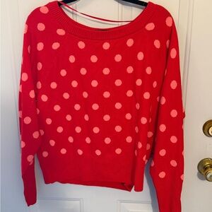 NWT Gap Red Sweater Pink Polka Dots Merino Wool Blend